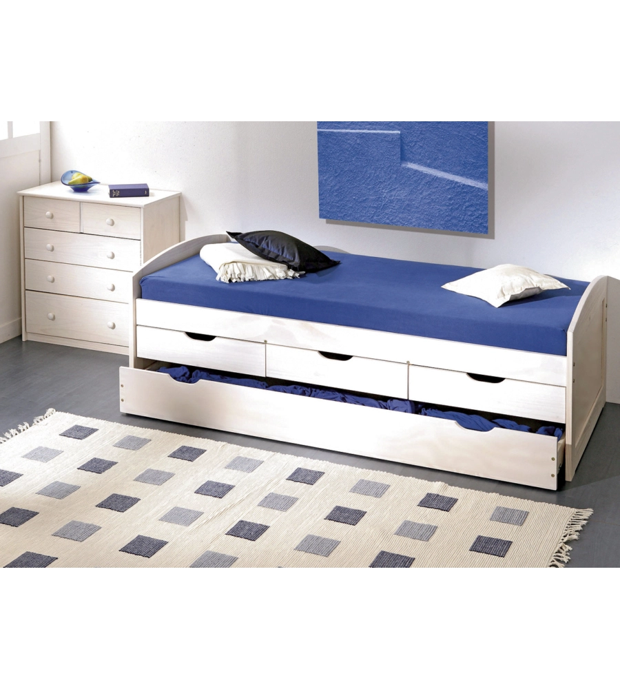 Letto singolo con cassetti e secondo letto a scomparsa "ulli" 98x205x63 cm
